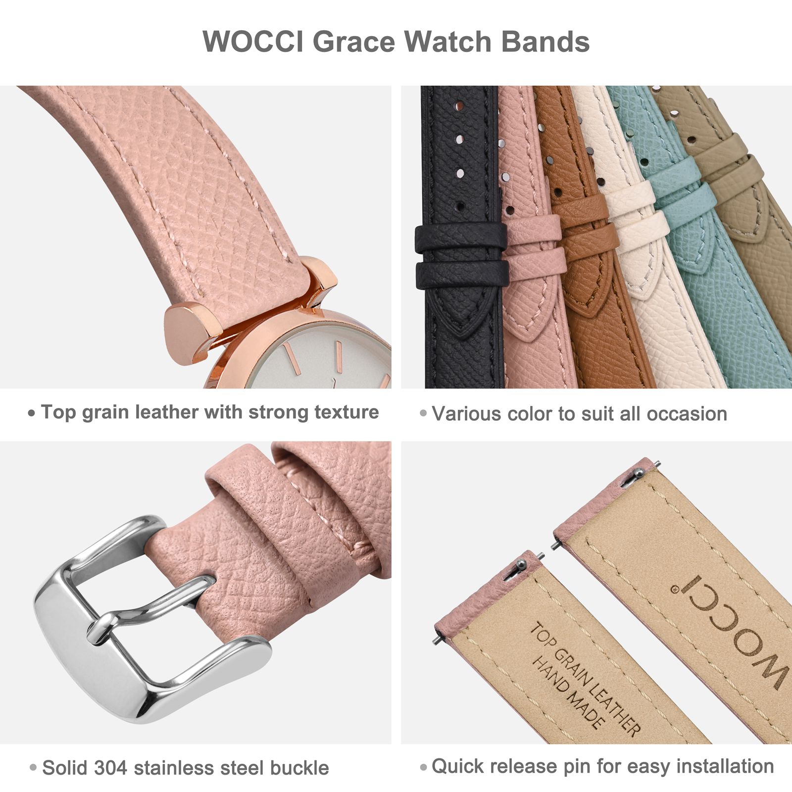 WOCCI Top Grain Leather Watch  - Leather Strap Quick Release 评论和价格