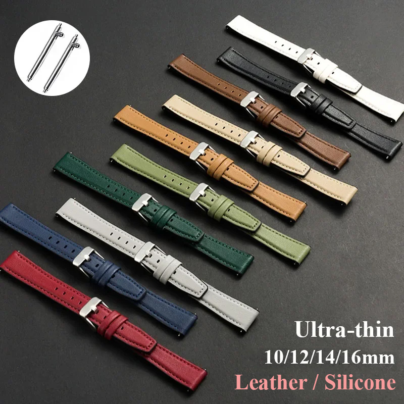 Ultra-thin Leather Watch Band  - Leather Strap Quick Release 评论和价格